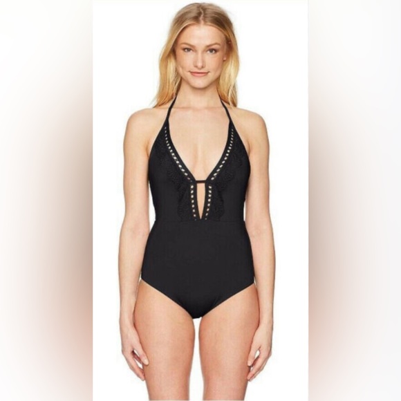 Laundry By Shelli Segal Other - 🩱LAUNDRY by Shelli Segal One Piece Black Deep Plunge Swimsuit Sexy Lace Beach
